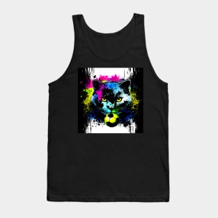 Black Cat Soccer Player - Soccer Futball Football - Graphiti Art Graphic Paint Tank Top